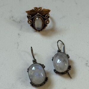 Vintage Witchy Moonstone Ring & Earrings